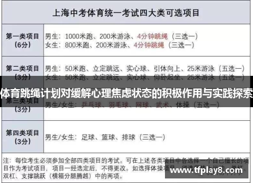 体育跳绳计划对缓解心理焦虑状态的积极作用与实践探索
